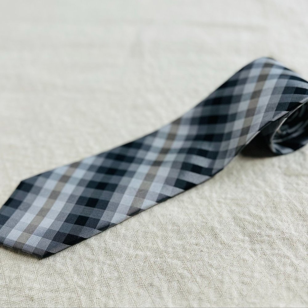 Kenneth Cole Reaction Plaid Men's Necktie Black, Grey, Cream, White